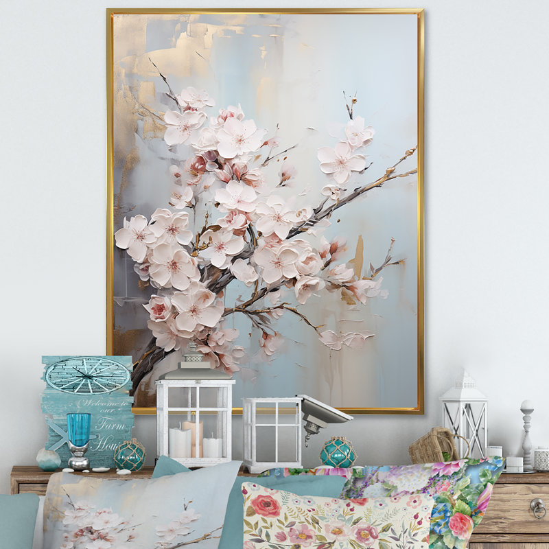 Impression sur toile encadrée, "Cherry Blossom I", H 32 po x l 16 po x P 1 po, Cadre flottant doré