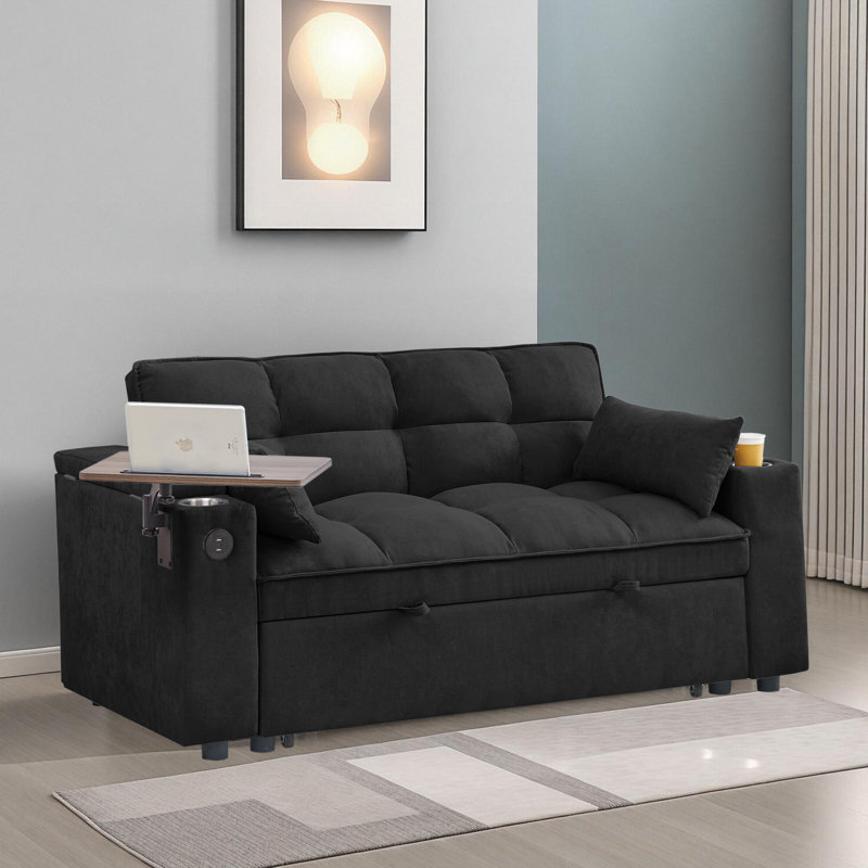 Canapé-lit en tissu avec accoudoirs et table d'appoint , Noir