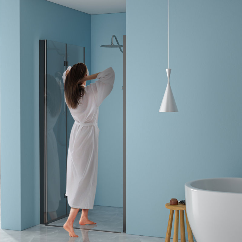 Porte de douche pliante de 36 pouces de large en noir mat, 72 pouces de hauteur, bi avec verre trempé, écran d'eau, cadre et charnières en acier inoxydable, ouverture réversible gauche / droite, angle de rotation de 180, réglable pour
