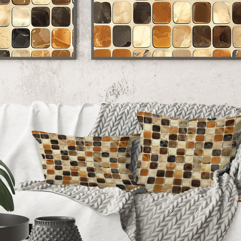 Coussin brun Midcentury Mosaic Tiles II - Midcentury, H 16 po x l 16 po