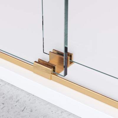 Double Sliding Shower Door In Brushed Gold With 20-2/3" Towel Bar Handles 76'' H Sparkling