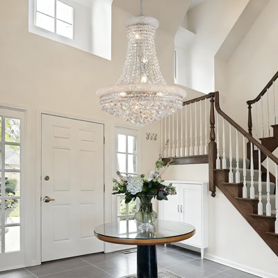 11-Light Empire Crystal Chandelier For High Ceilings, Modern Silver Chandelier Lighting Fixture For Living Room Dining Room Entryway Hallway