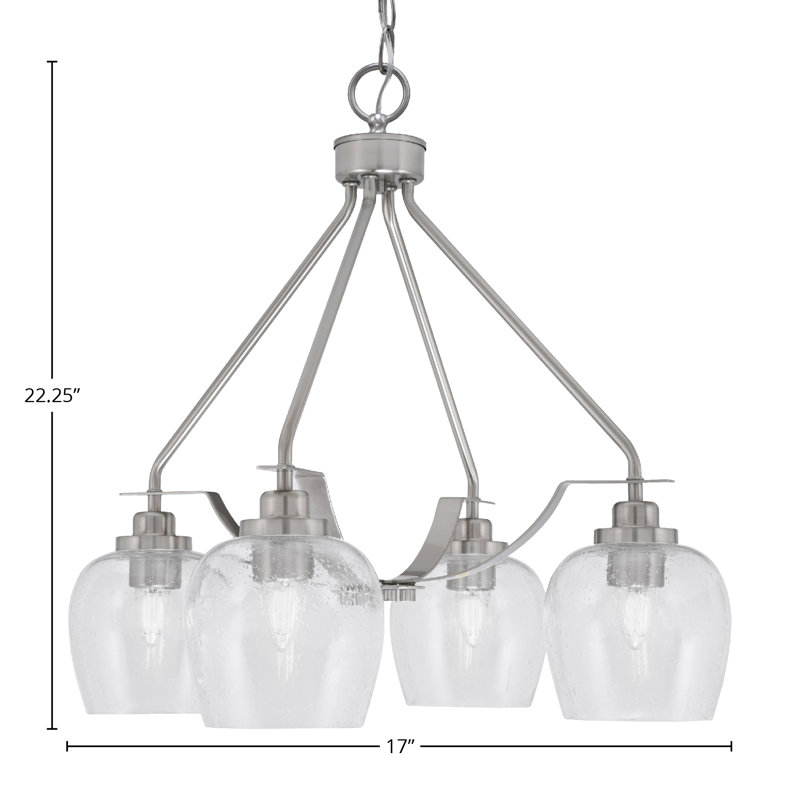 Lustre 4 lumières Odyssey Downown illustré avec verre de 6 po, Clair, Nickel brossé