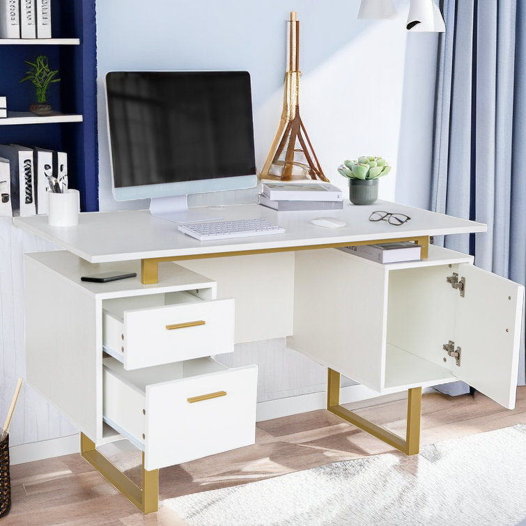 Conlon Desk Ivy Bronx Color (Top/Frame): White/Gold