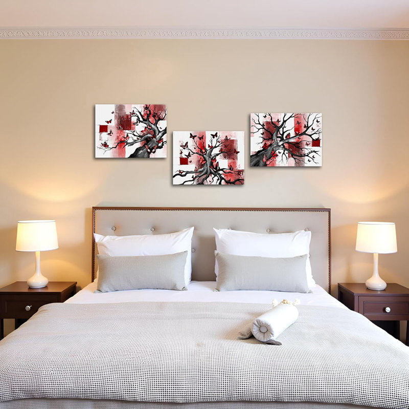 3 Piece Wrapped Canvas Print, Red