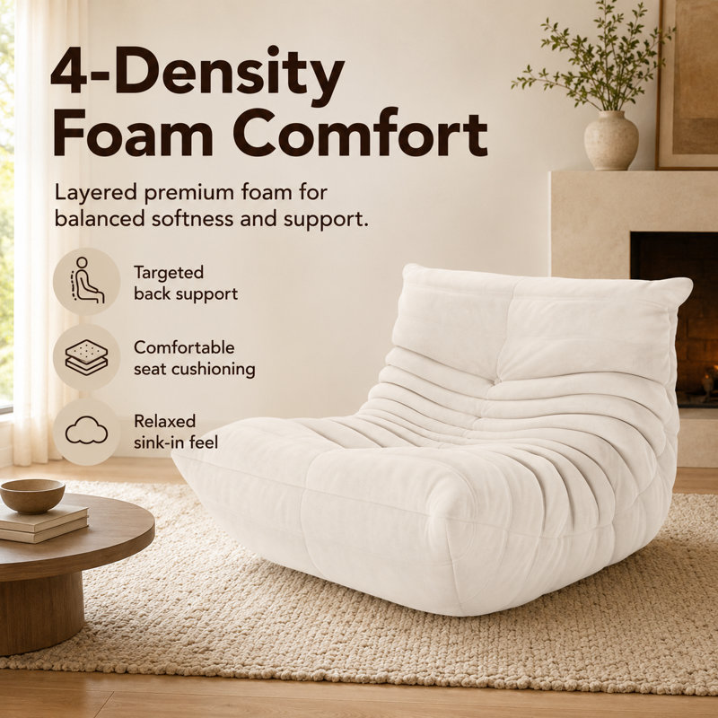 Monett Bean Bag Chair & Lounger, Beige Microfiber