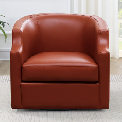Siège pivotant en cuir fleur de haut, ressorts à arc pour le soutien, fauteuil à accoudoirs élégants avec accoudoirs à 360 degrés et revêtement