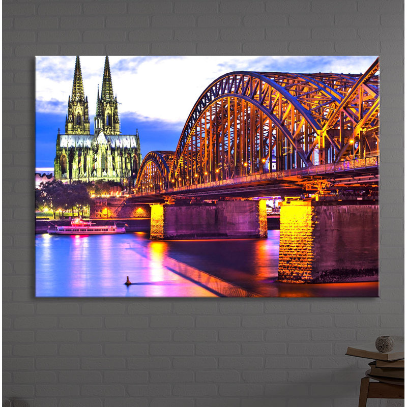 Wonderful Hohenzollern Bridge At Night by No - Wrapped Canvas Print, 70cm H x 100cm W x 4.5cm D, Without lighting