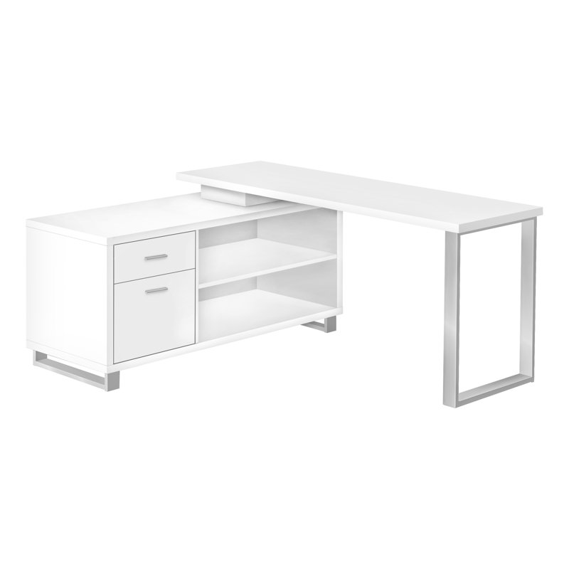 Aijalon L-Shaped Steel Computer Desk, White/Gray