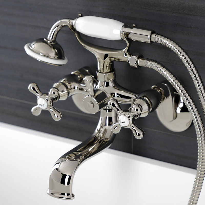 Kingston Brass Kingston Two-Handle Clawfoot Tub Faucet with Hand Shower, Polished Nickel