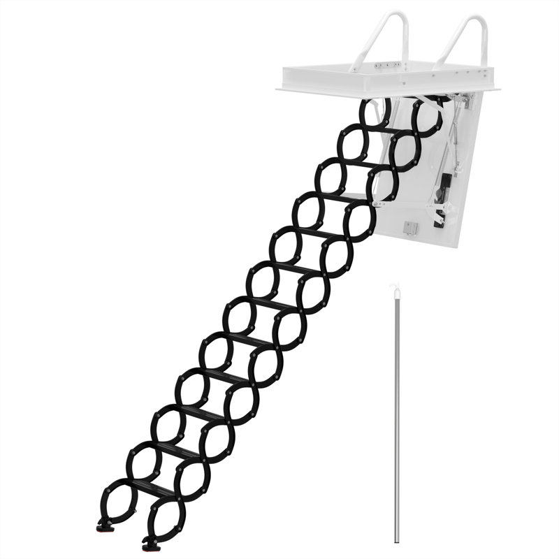 Folding Aluminum Attic Ladder with Hatch, Telescopic Design for 3m Height, Retractable Attic Stairs Opening Size 100 x 70cm