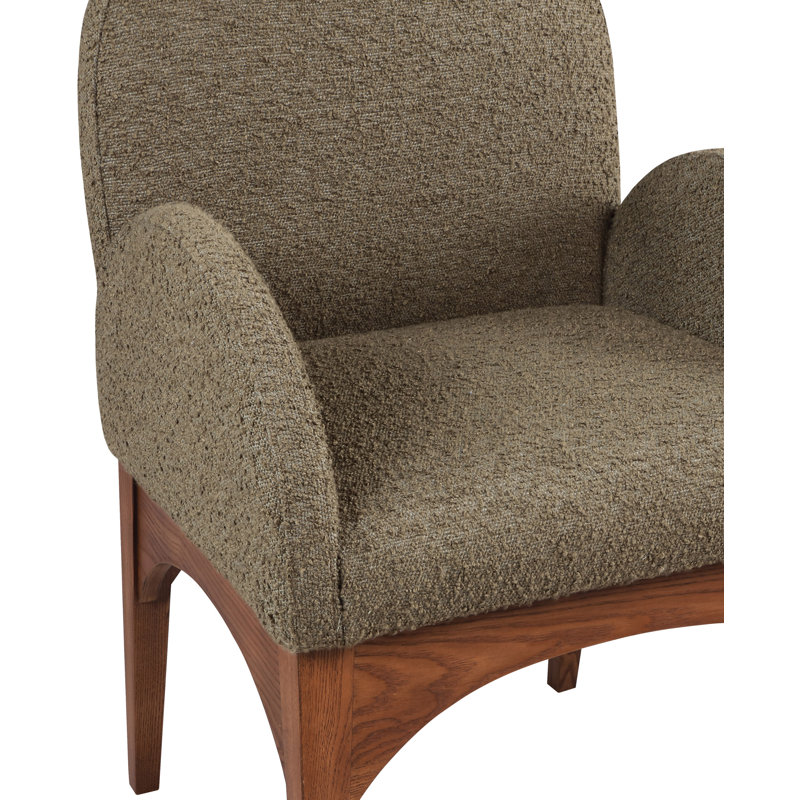 Waldorf Fabric Arm Chair Dining Chair, Walnut, Olive Boucle Fabric