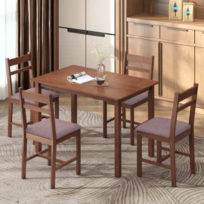 Ensemble de salle à manger 5 pièces en bois massif pour 4 personnes, table de cuisine de style campagnard avec chaises rembourrées pour petits espaces, salle à manger, coin repas