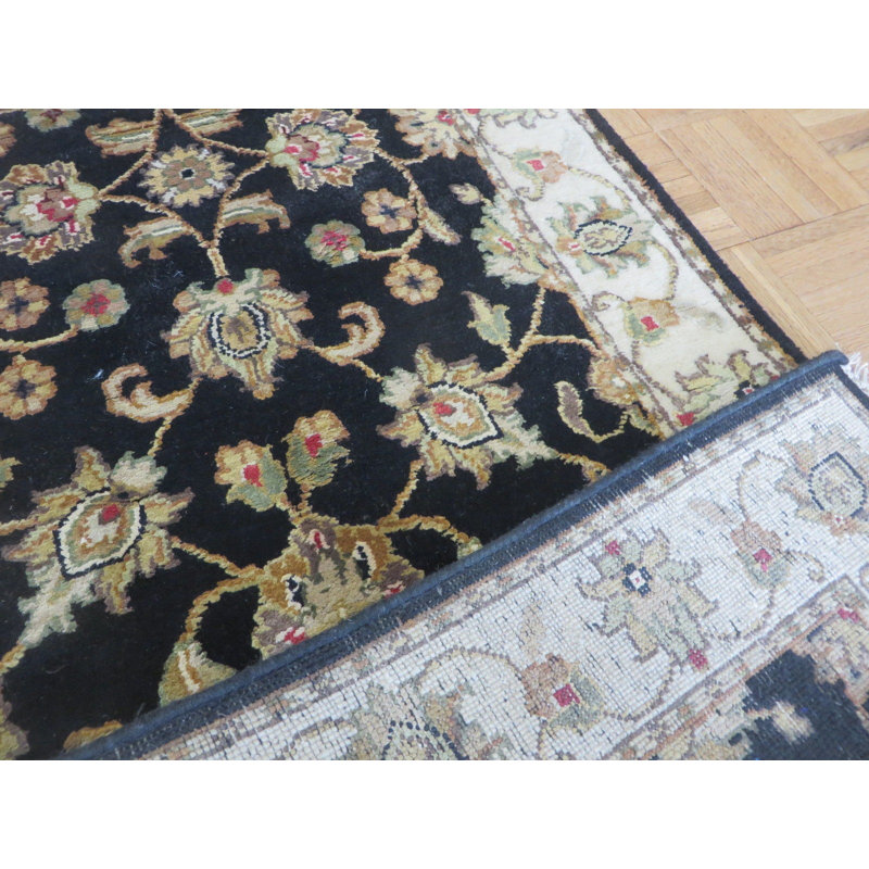 Tapis noir / vert en laine noué à la main Josephson, Tapis de couloir 2 pi 6 po x 8 pi 1 po