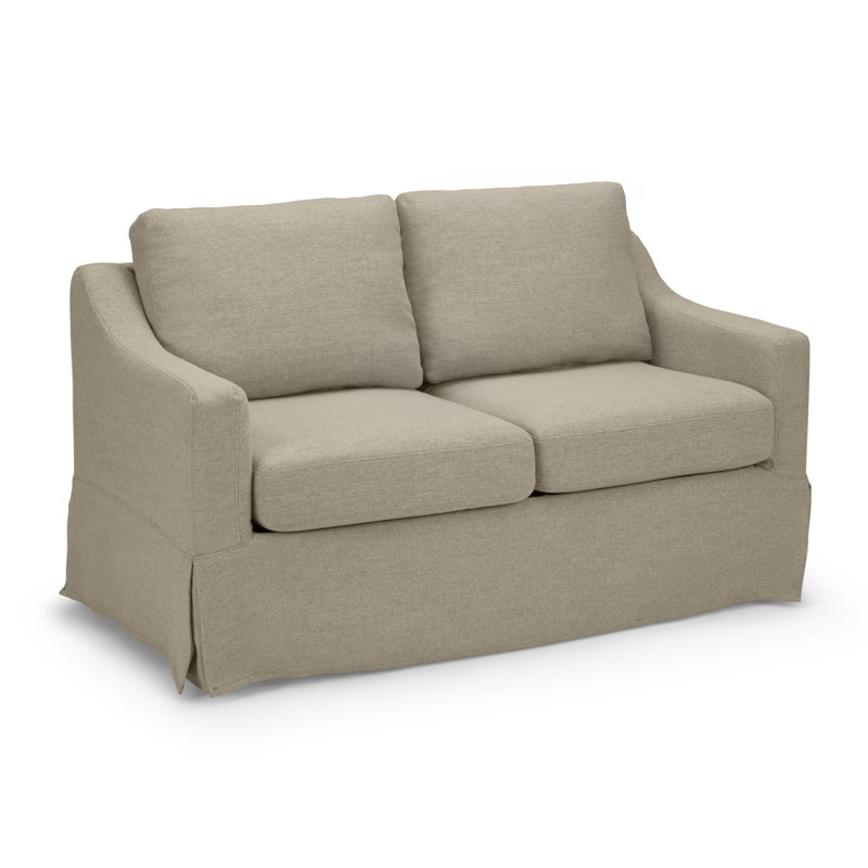 Polyester Slipcovered Loveseat with Reversible Cushions, Sand