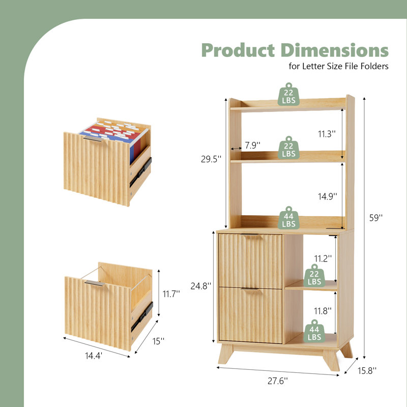 27.6 Inch Wood Grain 2-Drawer Lattice Oties With Shelf