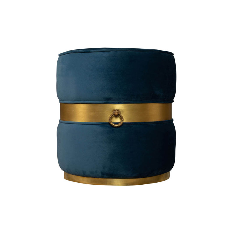 Alffi Velvet Round Solid Colour Pouffe Ottoman, Blue
