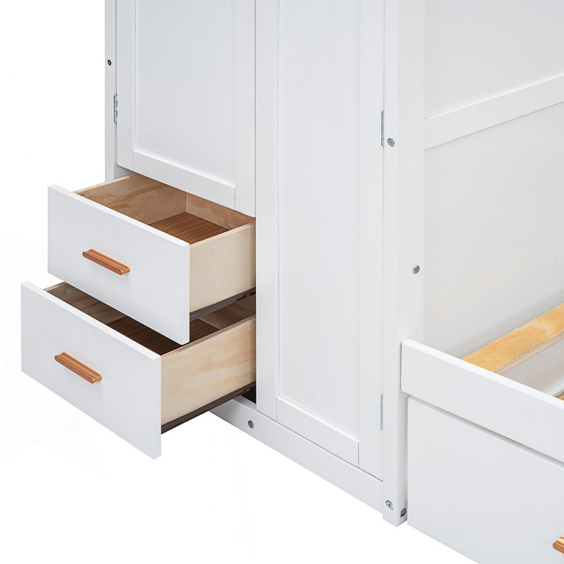 Lit superposé simple avec lit gigogne, armoire, armoire, bureau et tiroirs