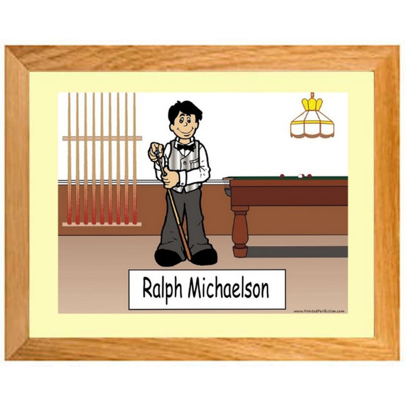 Personalized Pool Player, Billiards - Male Caricature with a Mat & Frame - Ready to hang!, Yes