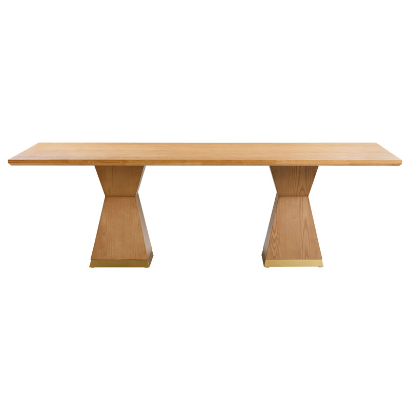 Natural Wood Rectangular Dining Table with Geometric Base