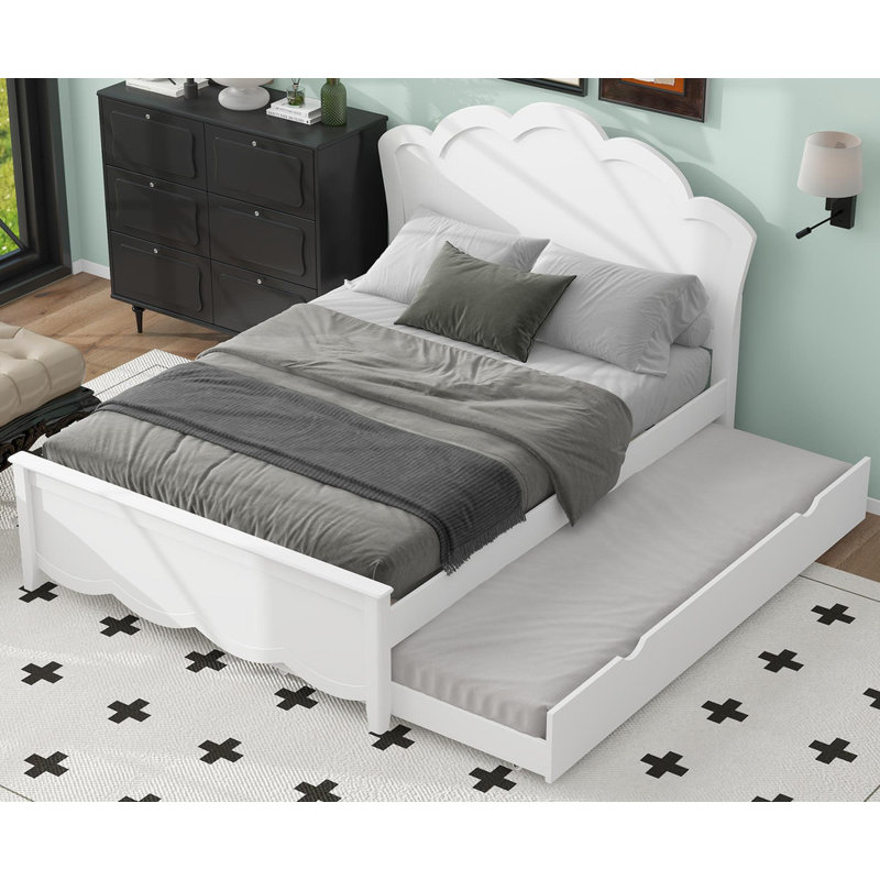 Lit plateforme double en bois avec lit simple et tête de lit, Lit double