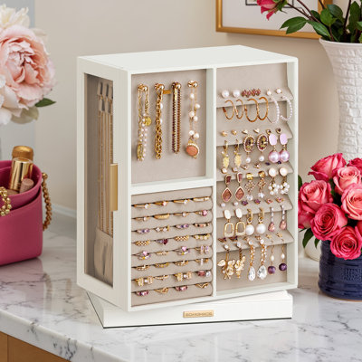 Jewellery Box 360° Rotating, Jewellery Storage Case With 7 Drawers, Jewellery Organizer, Glass Window, Spacious, Vertical Jewellery Storage, Open Design, Great Gift