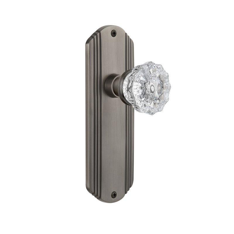 Deco Plate with Crystal Door Knob, 2 3/8, Antique Pewter