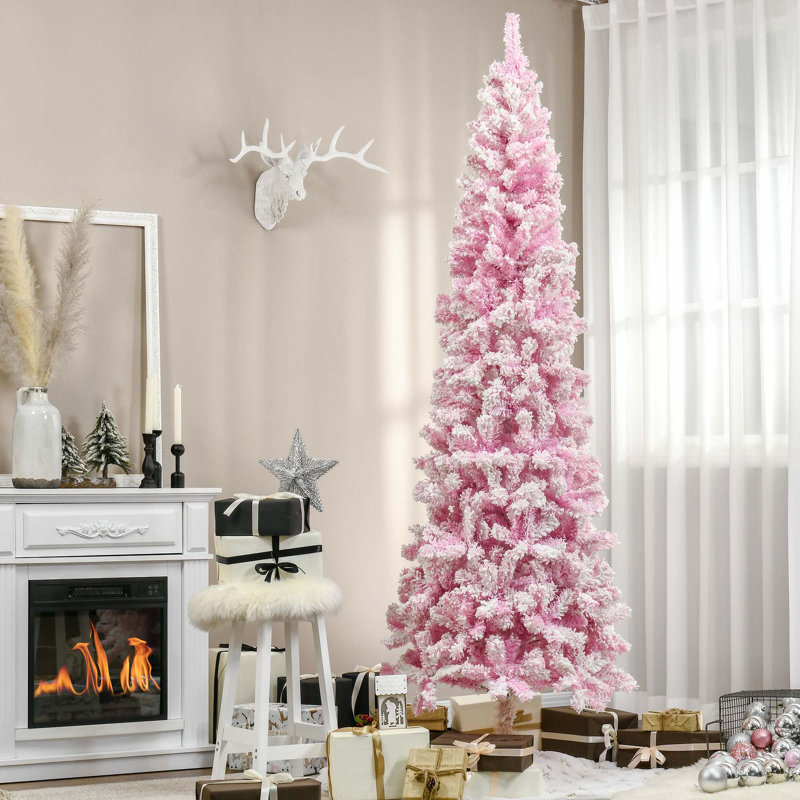 Arbre de Noël artificiel mince enneigé 7,5 pi avec une forme de pin et des branches réalistes