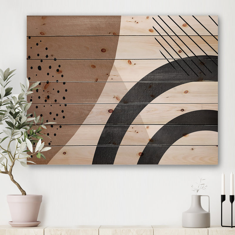 Formes abstraites en terre cuite et formes ivoires III - impression moderne sur bois de pin naturel