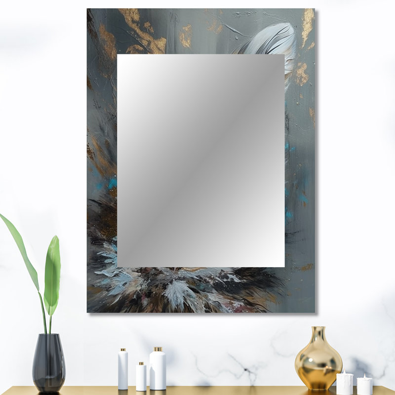 Plume dorée Wanderlust III - grand miroir en plumes glamour, miroir mural décoratif moderne, impression d'art en métal