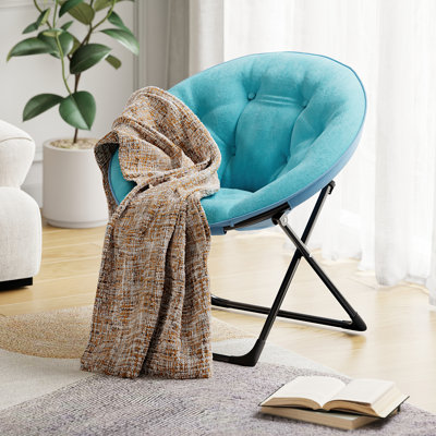 Foldable Saucer Chair, Oversized Faux Fur Lounge Chair with Metal Frame for Adults, Comfy Dish Dorm Chair