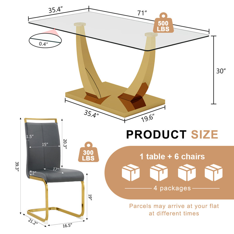Glass Dining Table Set, 7, Gray