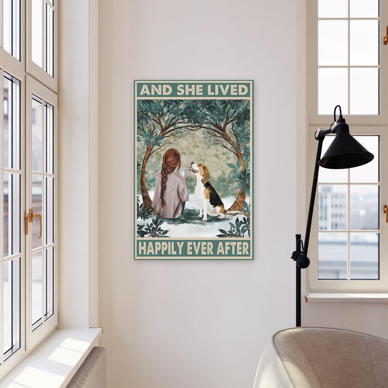 «Beagle Dogs Lover And She Lived Happily Ever After», impression sur toile tendue, H 14 po x l 11 po x P 1,25 po