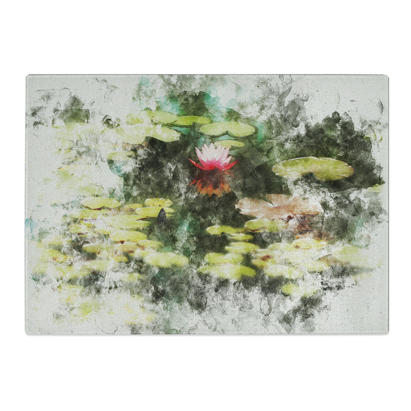Water Lily Flower Vol.1 Watercolour Chopping Board, 0.4cm H x 20cm W x 28.5cm L