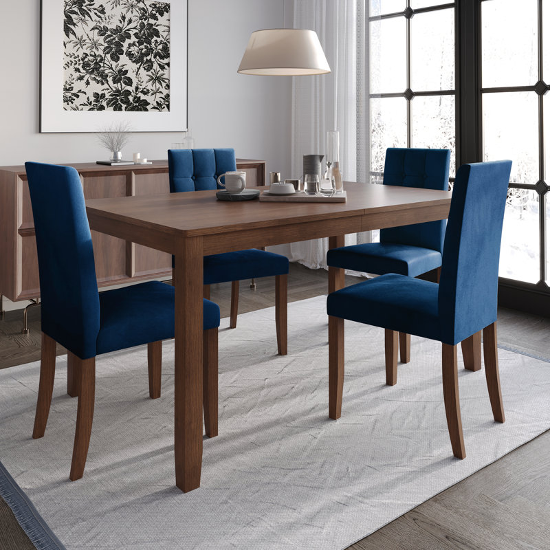 Ensemble de salle à manger avec table de salle à manger de L 59 po et chaise en bois, 5 pièces: table, 4 chaises, Marine