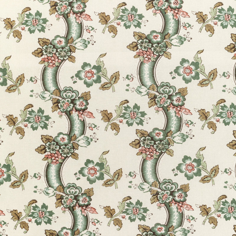 Benday Print Fabric, Green/Rose