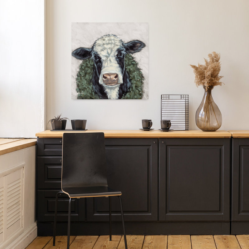 Art contemporain avec marguerite et vache, H 18 po x l 18 po