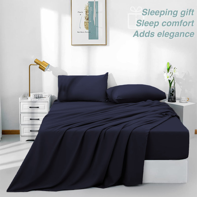 Extra Deep Super Soft Microfiber Fitted Bed Sheet, Navy, King Fitted Sheet