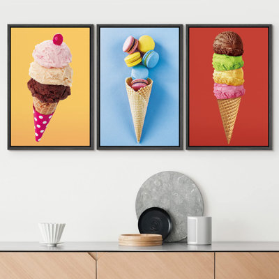 Stacked Ice Cream Cones & Macarons Food Dessert Photography Realism Contemporary Scenic