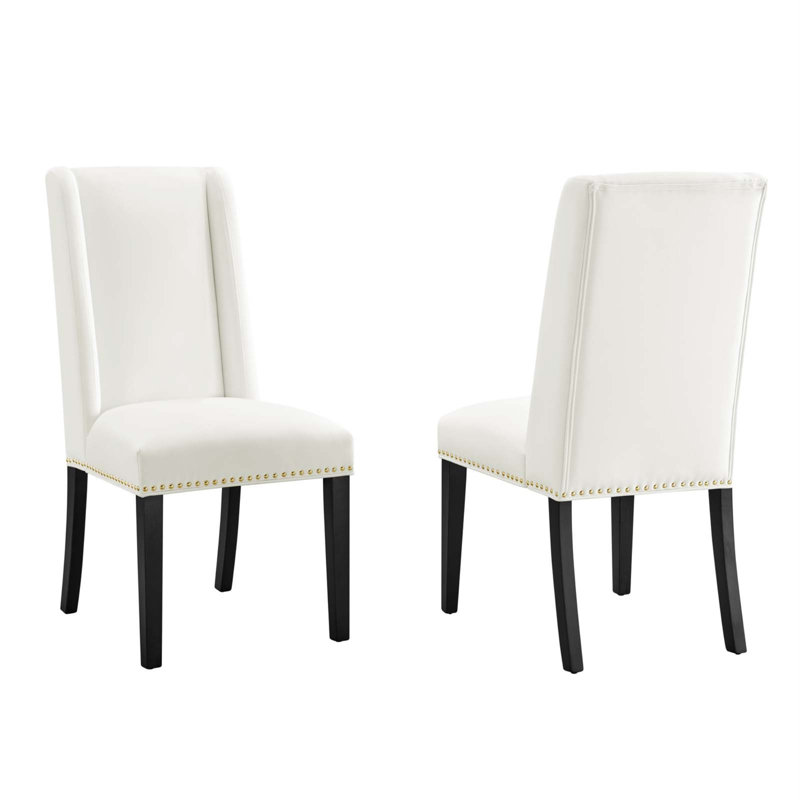 Elegant White Velvet Upholstered Side Chair with Wood Frame