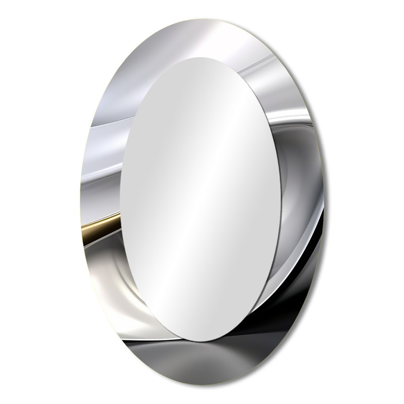 Gold White Infinite Ripples - Large Oval Wall Mirror On Metal, 36" x 24"