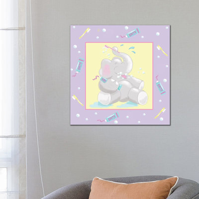 Baby Elephant Bath I 1 Piece Wrapped Canvas Wall Art
