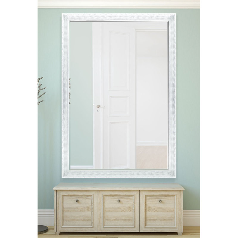 Efharis Wood Flat Wall Mirror, White, 67cm x 43cm