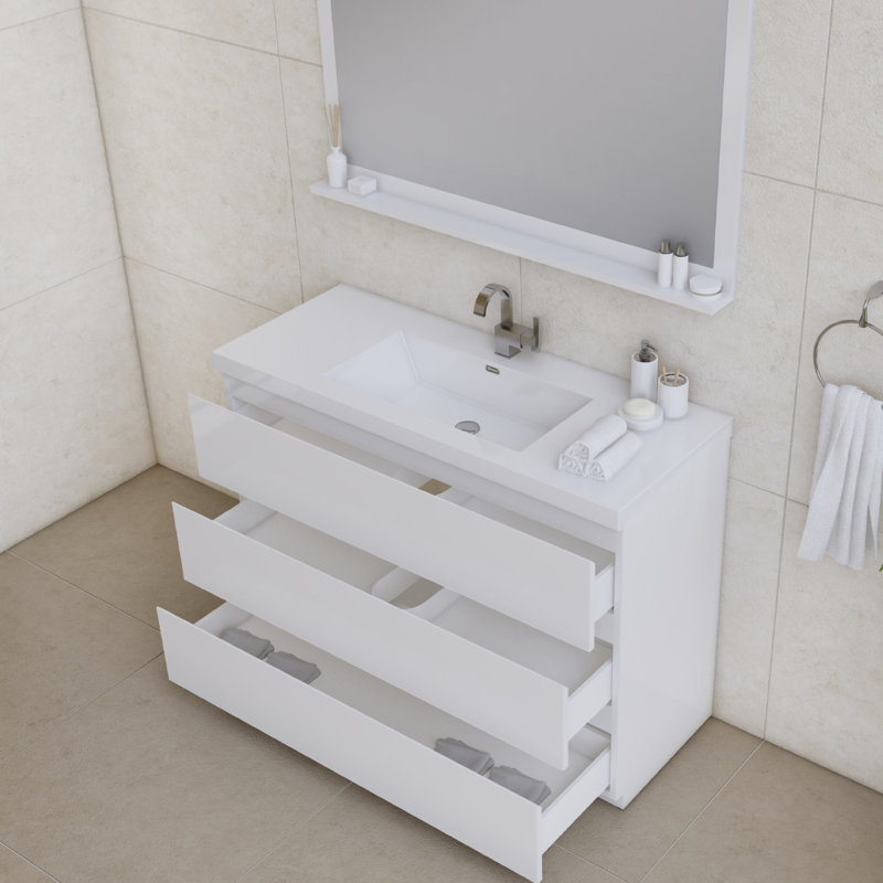 Arjina 48'' Single Bathroom Vanity with Solid Surface Top, White