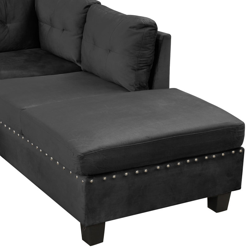 Canapé modulaire 105 po avec repose-pieds de rangement 105 po, Velours noir