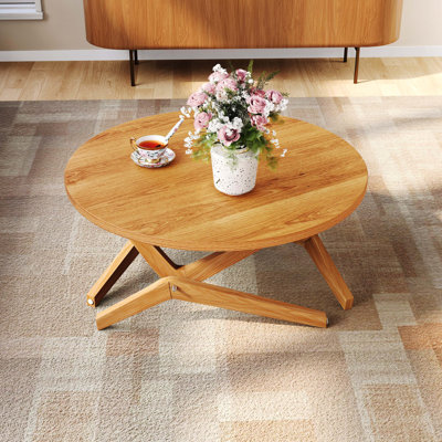 Table basse ronde 34,5 "2-en-1 avec hauteur réglable (16,5" pour table basse, 29,5 "pour table basse), bois massif