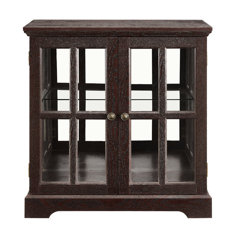Vitrine en cerisier antique avec tablettes réglables, fermeture magnétique, lumières à DEL pour bandes rétro en verre, rangement rétro