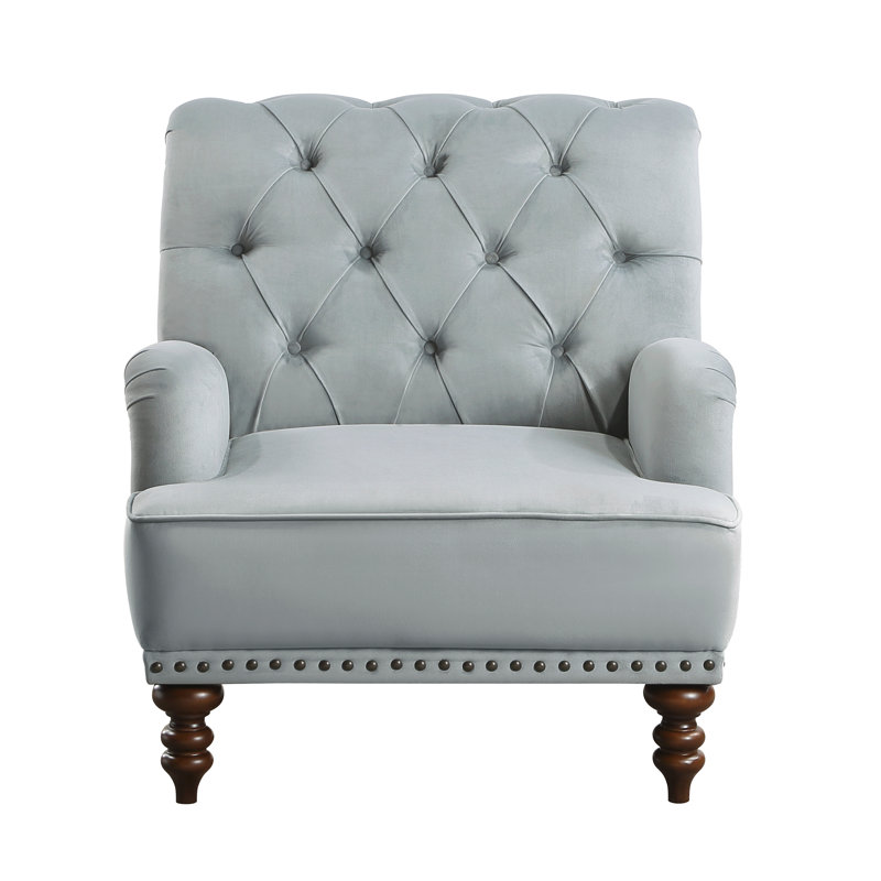 Auguust 34" Traditional Tufted Living Room Chair - Velvet Living Room Chair with Tufted Design, Elegant Nailhead Trim and Sturdy Espresso Wood Legs