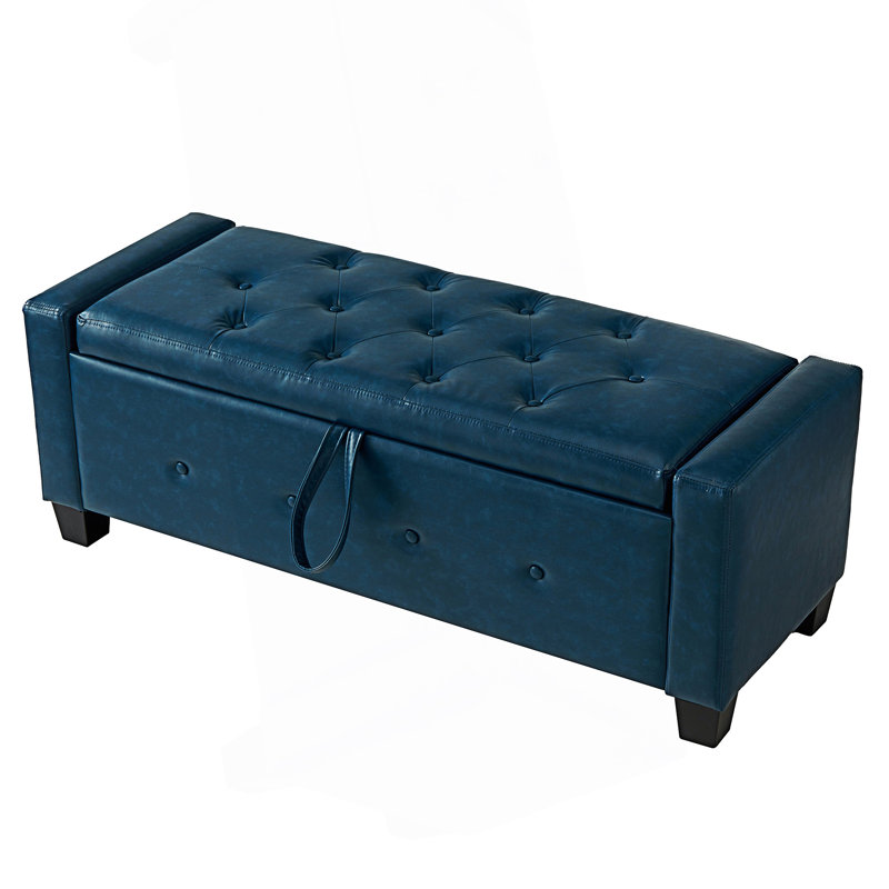 48" Ottoman Bench With Storage, Bench For Bedroom,Living Room,Hallway, Upholstered Tufted Faux Leather Pu Ottoman, Blue