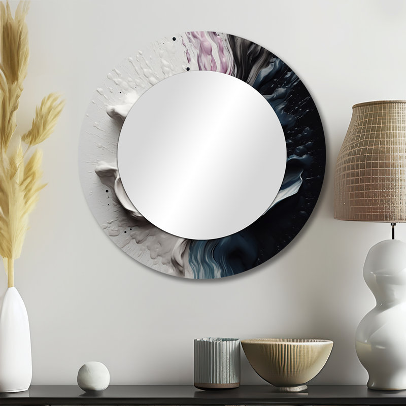 Skyle Delicate Brushstrokes Abstract Painting III - Abstract Painting Unique Wall Mirror, Modern Round Mirror, Printed Metal Art